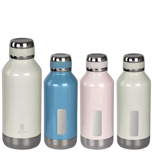 ארבעה בקבוקי תרמי צבעוניים עם מכסה כסוף מיועדים למתנה אישית מקורית